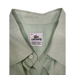Lacoste Men 44 XL Mint Green Cotton Linen Micro Check Short Sleeve Button Shirt